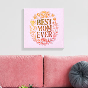 Lienzo Mejor Mamá del Mundo Tipografía Floral Vintage