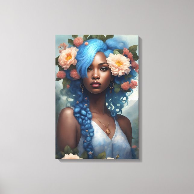 Lienzo Melanin Blue Flower Goddess (Anverso)