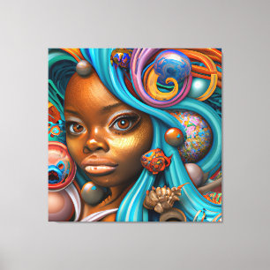 Lienzo Melanin Mujer Negra Reina Marrón Sirena de Piel