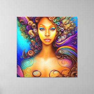 Lienzo Melanin Mujer Negra Reina Marrón Sirena de Piel