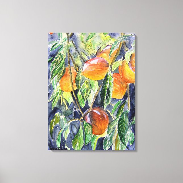 Lienzo melocotones de frutas de vida de vida acuarela (Anverso)