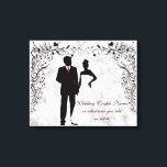 Lienzo Memento de boda o aniversario<br><div class="desc">Antecedentes vintage,  románticas viñas florales en las esquinas y una pareja de bodas de silueta - boda perfecto o recuerdo de aniversario.</div>