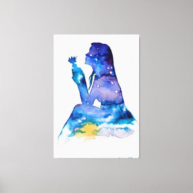 Lienzo Memoria del chica con flor azul (Anverso)