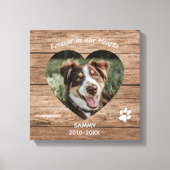 Lienzo Memorial de Perro Personalizado Madera Rústica y F (Anverso)