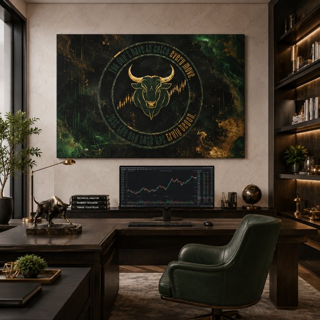 Lienzo Mentalidad de Comercio de Toro de Oro Esmeralda  (Product shown in an AI-assisted illustrative lifestyle setting.)