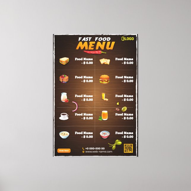 Lienzo Menú de restaurante moderno (Anverso)