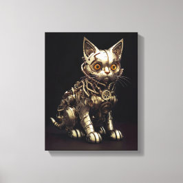 Lienzo Meow Mecánico: Un gato Metalizado de Steampunk