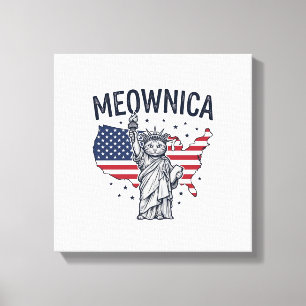 Lienzo Meownica Gato Patriótico Diseño Vector Vintage_1