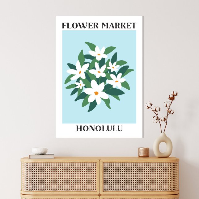 Lienzo Mercado de Flores Honolulu Floral de Jazmín Blanco (In situ boho interior)
