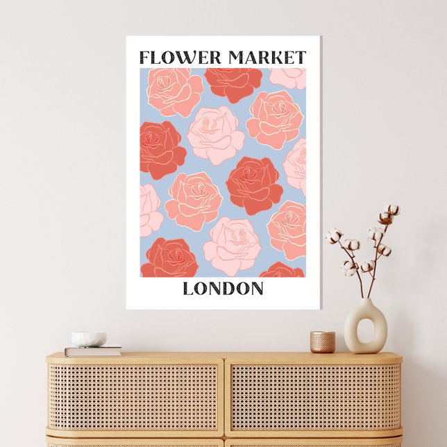 Lienzo Mercado de Flores Londres Rosas Rosadas Rojas Flor (In situ boho interior)