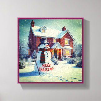 LIENZO MERRY CHRISTMAS BIG SNOWMAN WINTER SCENE
