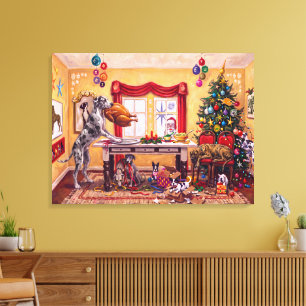 Lienzo Mesa de Navidad y Grandes Daneses