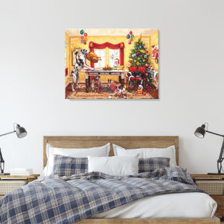 Lienzo Mesa de Navidad y Grandes Daneses Arlequín