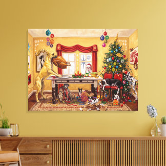 Lienzo Mesa de Navidad y grandes daneses cervatillos