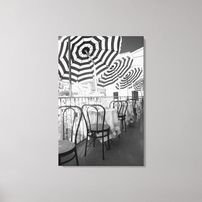 Lienzo Mesas de restaurante en blanco y negro (Anverso)