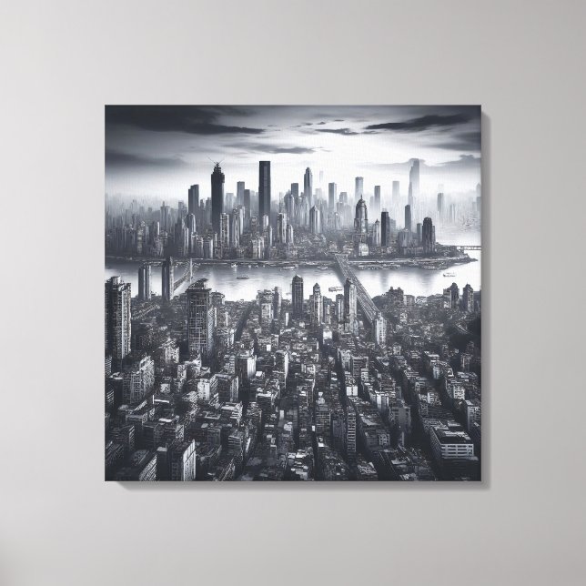 Lienzo Metrópolis mística: Nueva York en Monocromo (Anverso)