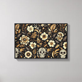 Lienzo mexican dead and floral black art