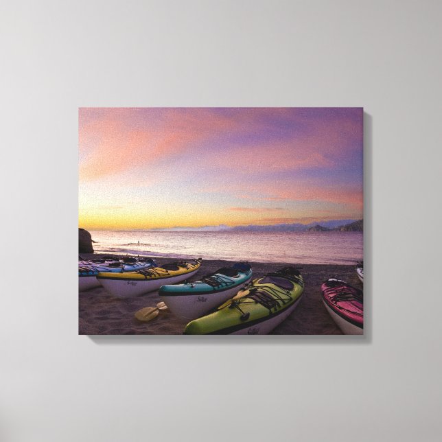 Lienzo México, Baja, Mar de Cortés. Kayaks de mar y (Anverso)