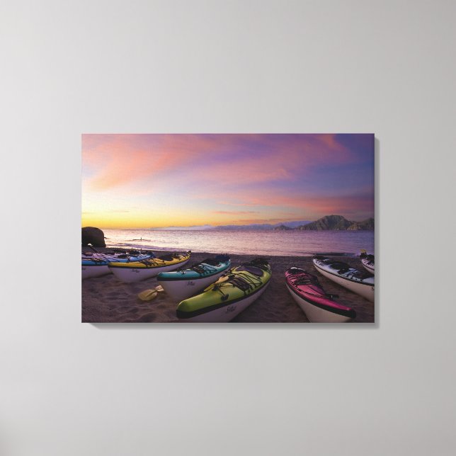 Lienzo México, Baja, Mar de Cortés. Kayaks de mar y (Anverso)