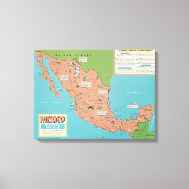 Lienzo México - Mapa de Muro Centrado en Titulares (Anverso)