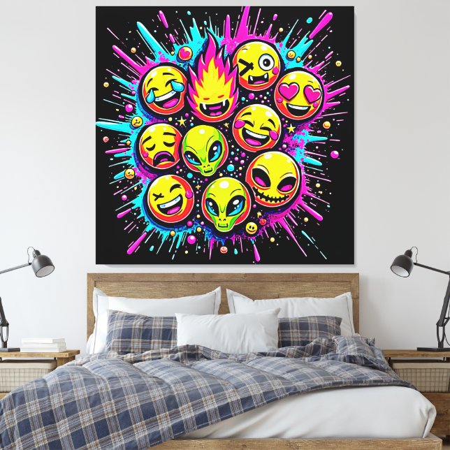 Lienzo Mezcla de Emoji Funky de Neón (Insitu(Dormitorio))