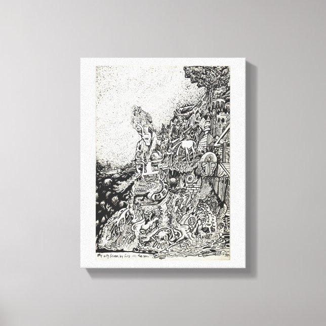 Lienzo Mi ciudad impulsada por el fuego en el mar. (Anverso)