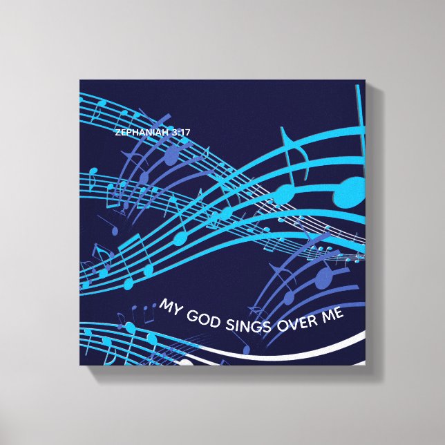 Lienzo Mi Dios Canta Sobre Mí Zephaniah 3:17 Música Azul (Anverso)