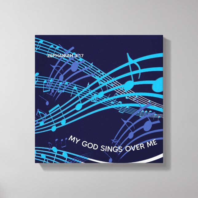 Lienzo Mi Dios Canta Sobre Mí Zephaniah 3:17 Música Azul (Anverso)