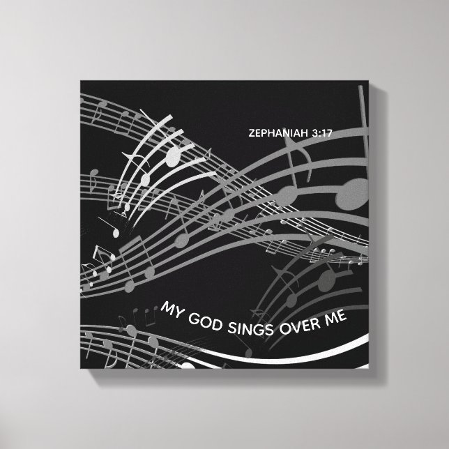 Lienzo Mi Dios canta sobre mí Zephaniah 3:17 Música negra (Anverso)