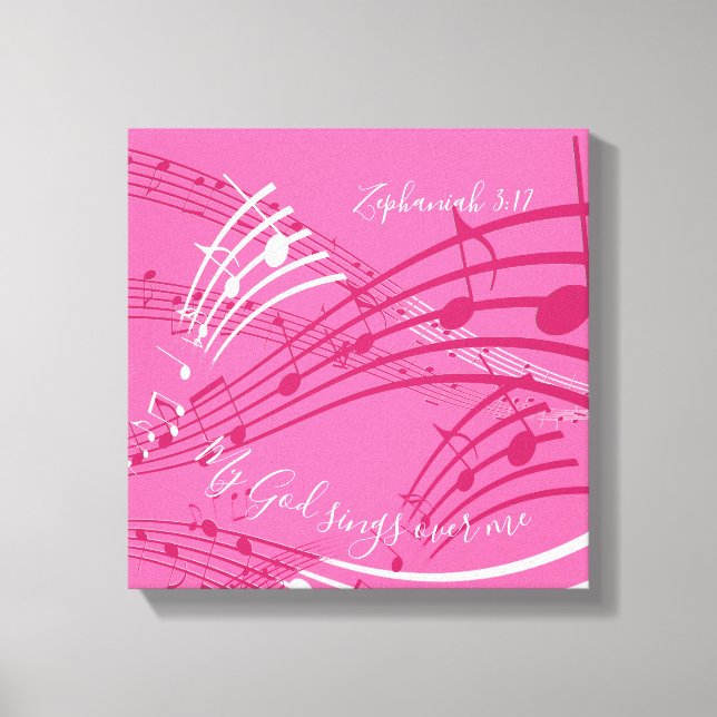 Lienzo Mi Dios Canta Sobre Mí Zephaniah 3:17 Música PINK (Anverso)