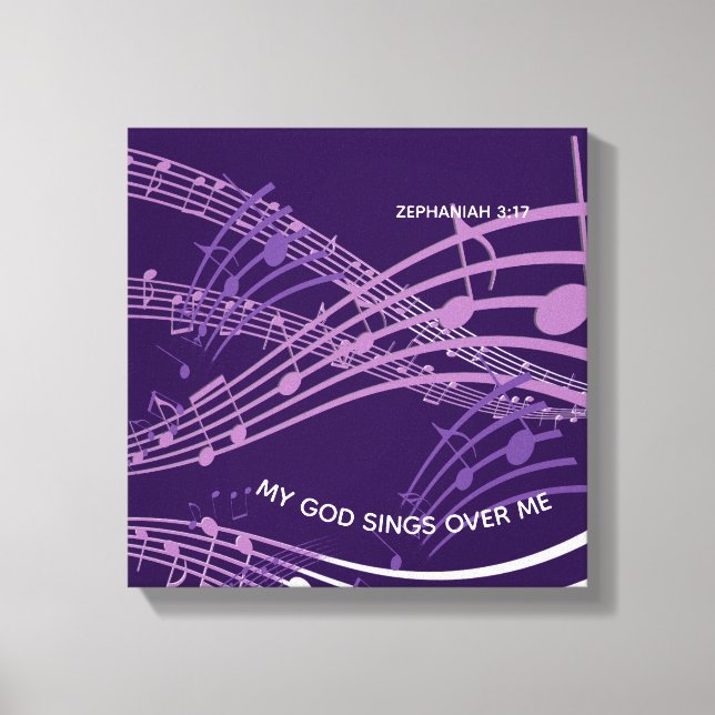 Lienzo Mi Dios Canta Sobre Mí Zephaniah 3:17 Música Púrpu (Anverso)