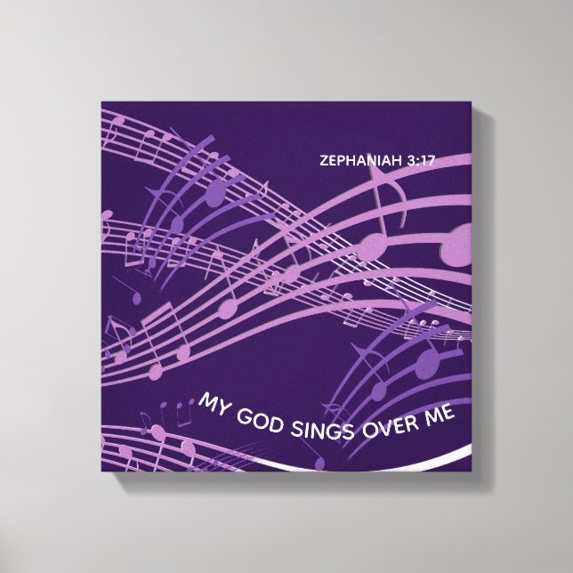 Lienzo Mi Dios Canta Sobre Mí Zephaniah 3:17 Música Púrpu (Anverso)