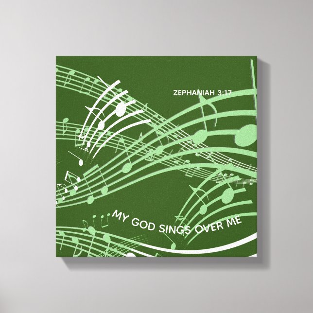 Lienzo Mi Dios Canta Sobre Mí Zephaniah 3:17 Música Verde (Anverso)