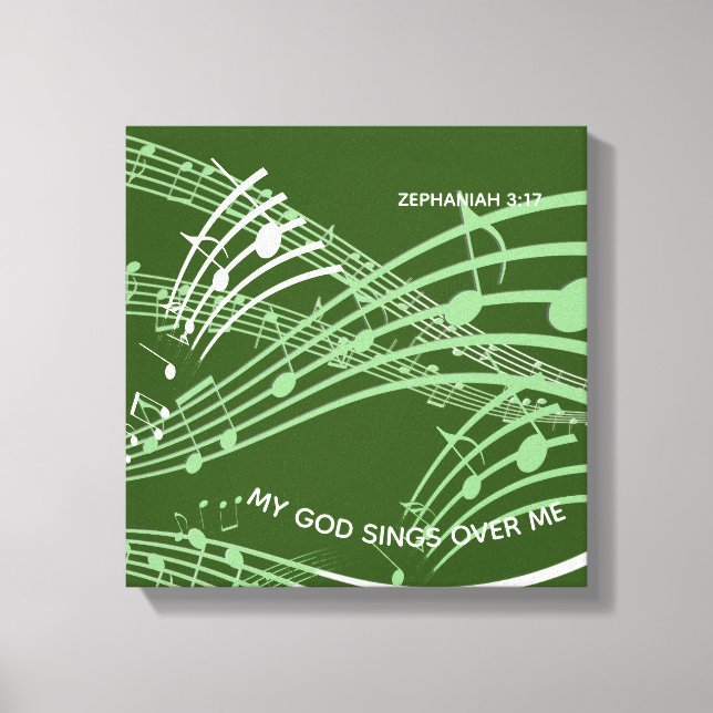 Lienzo Mi Dios Canta Sobre Mí Zephaniah 3:17 Música Verde (Anverso)
