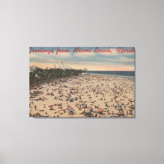 Lienzo Miami Beach, FloridaSaludos desde Miami, FL (Anverso)