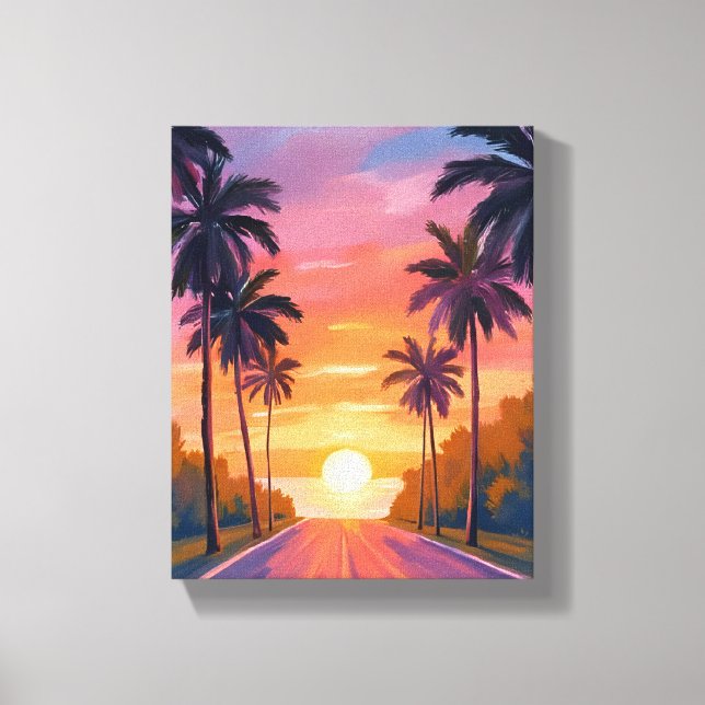Lienzo Miami Beach Sunset Palm Tree Tropical (Anverso)