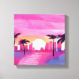 Lienzo Miami en Rosa   Pintura en Acuarela Brillante