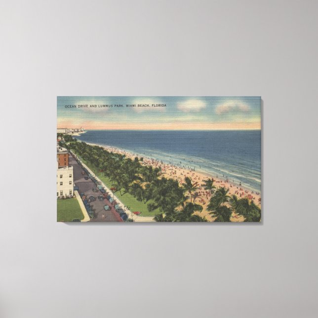 Lienzo Miami, FL - Ocean Drive y Lummus Park (Anverso)