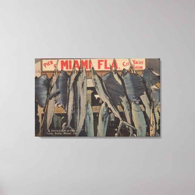 Lienzo Miami, FL - Vista del Pier 5 City Yacht Club con (Anverso)