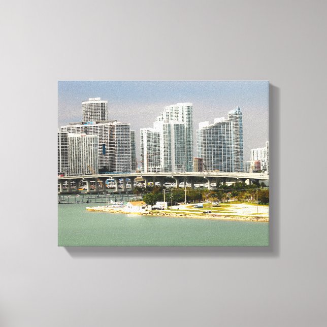 Lienzo Miami Florida, Skyline, edificios de altura, Puent (Anverso)