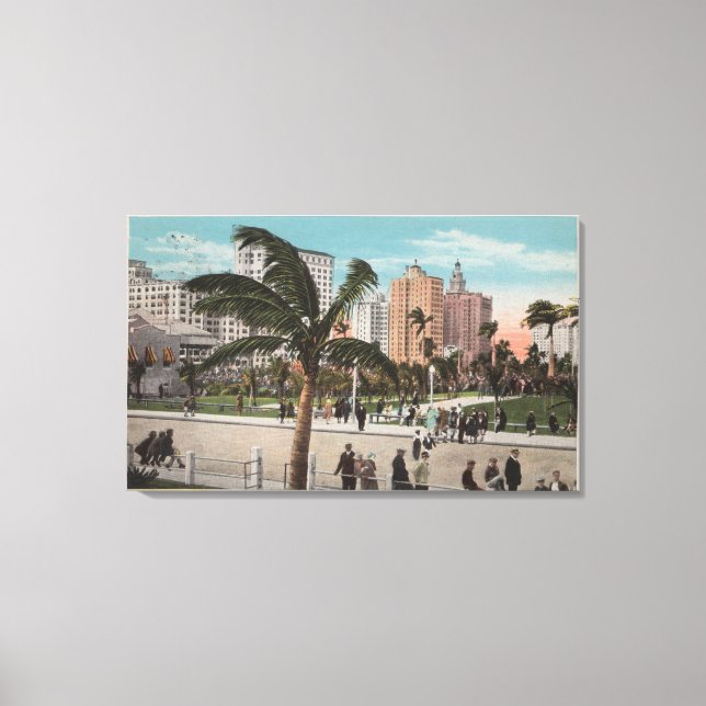 Lienzo Miami, Florida - Vista de Bayfront Park & Hotels (Anverso)