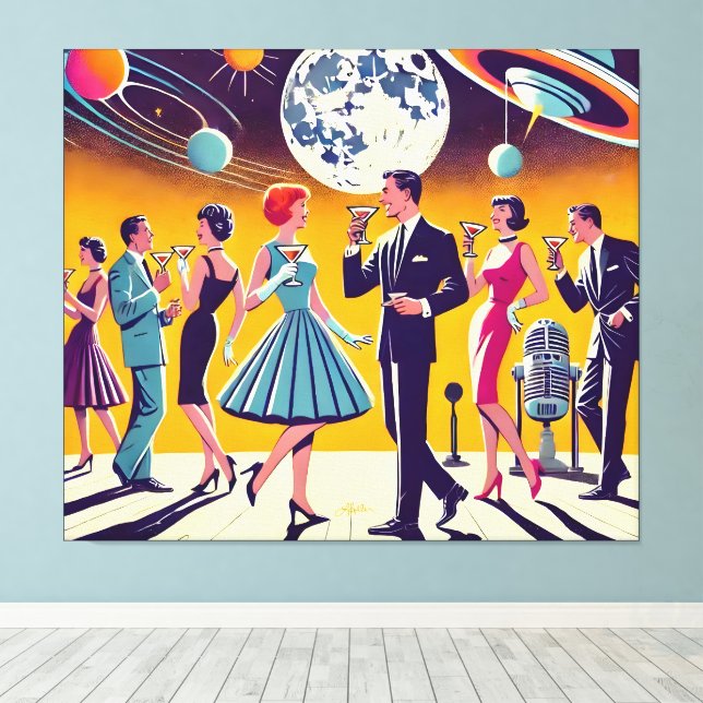 Lienzo Mid Century 60s Space Age Cocktail Party (Insitu (piso de madera))