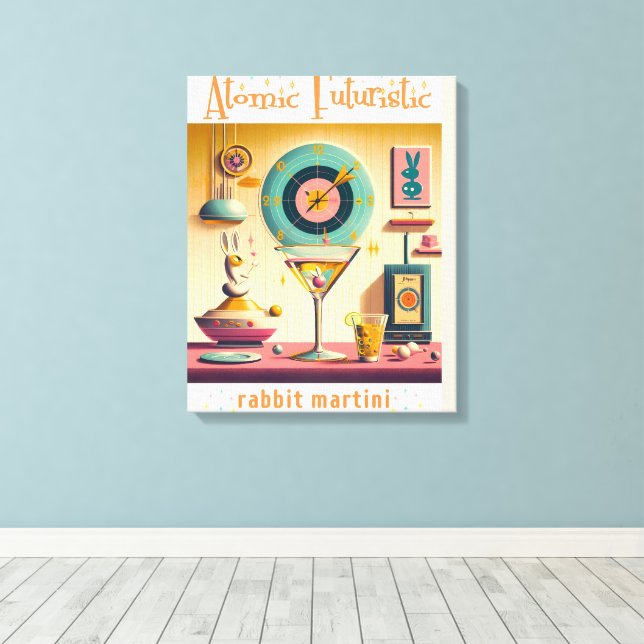 Lienzo Mid Century Atómico Futurista Conejo Martini (Insitu (piso de madera))