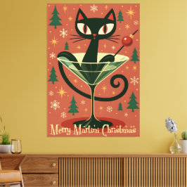 Lienzo Mid Century Black Cat Merry Martini Christmas