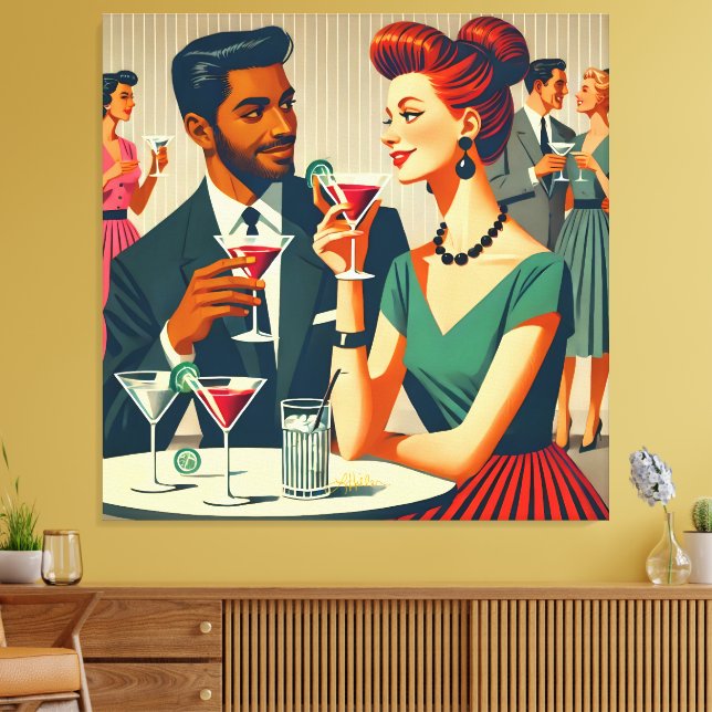 Lienzo Mid Century Cocktail Party Couples - First Date (Insitu (Sala de estar))