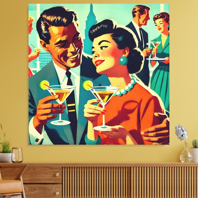 Lienzo Mid Century Cocktail Party Couples - Mi Amor (Insitu (Sala de estar))