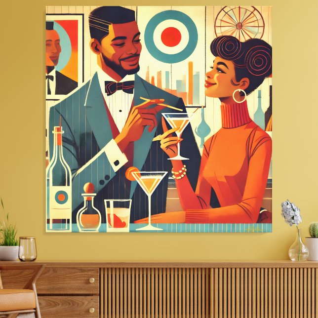 Lienzo Mid Century Cocktail Party Couples - Soirée Hosts (Insitu (Sala de estar))