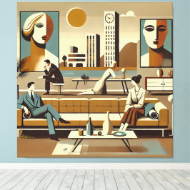 Lienzo Mid Century Interior Design Art Lounge