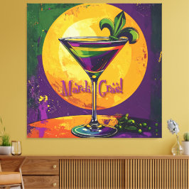 Lienzo Mid Century Mardi Gras Sunset Fleur De Lis Martini