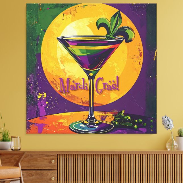 Lienzo Mid Century Mardi Gras Sunset Fleur De Lis Martini (Insitu (Sala de estar))